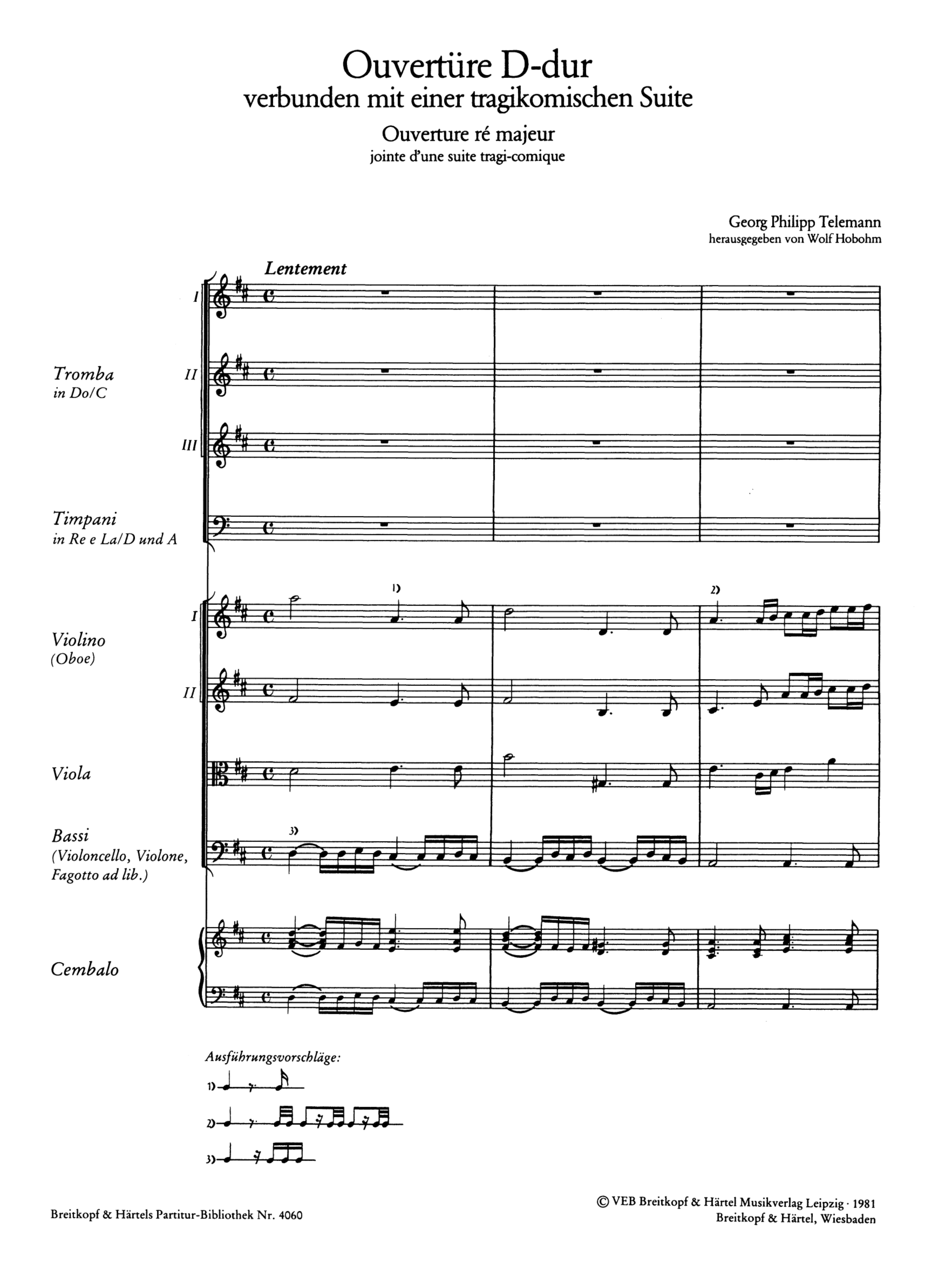 Ouvertüre D-Dur verbunden mit einer tragikomischen Suite