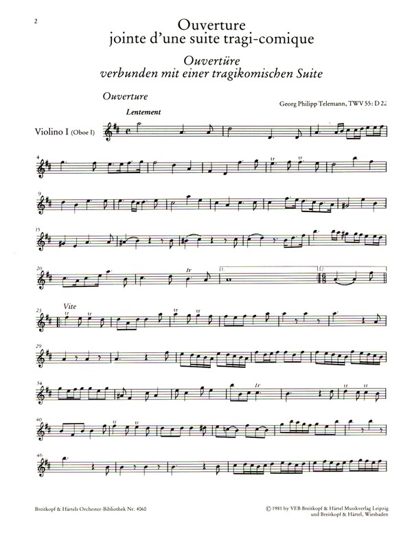 Ouvertüre D-Dur verbunden mit einer tragikomischen Suite