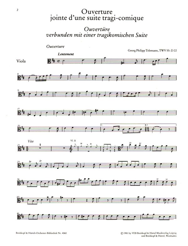 Ouvertüre D-Dur verbunden mit einer tragikomischen Suite