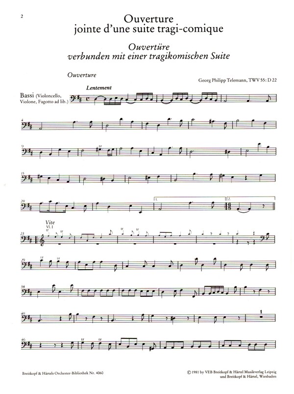 Ouvertüre D-Dur verbunden mit einer tragikomischen Suite