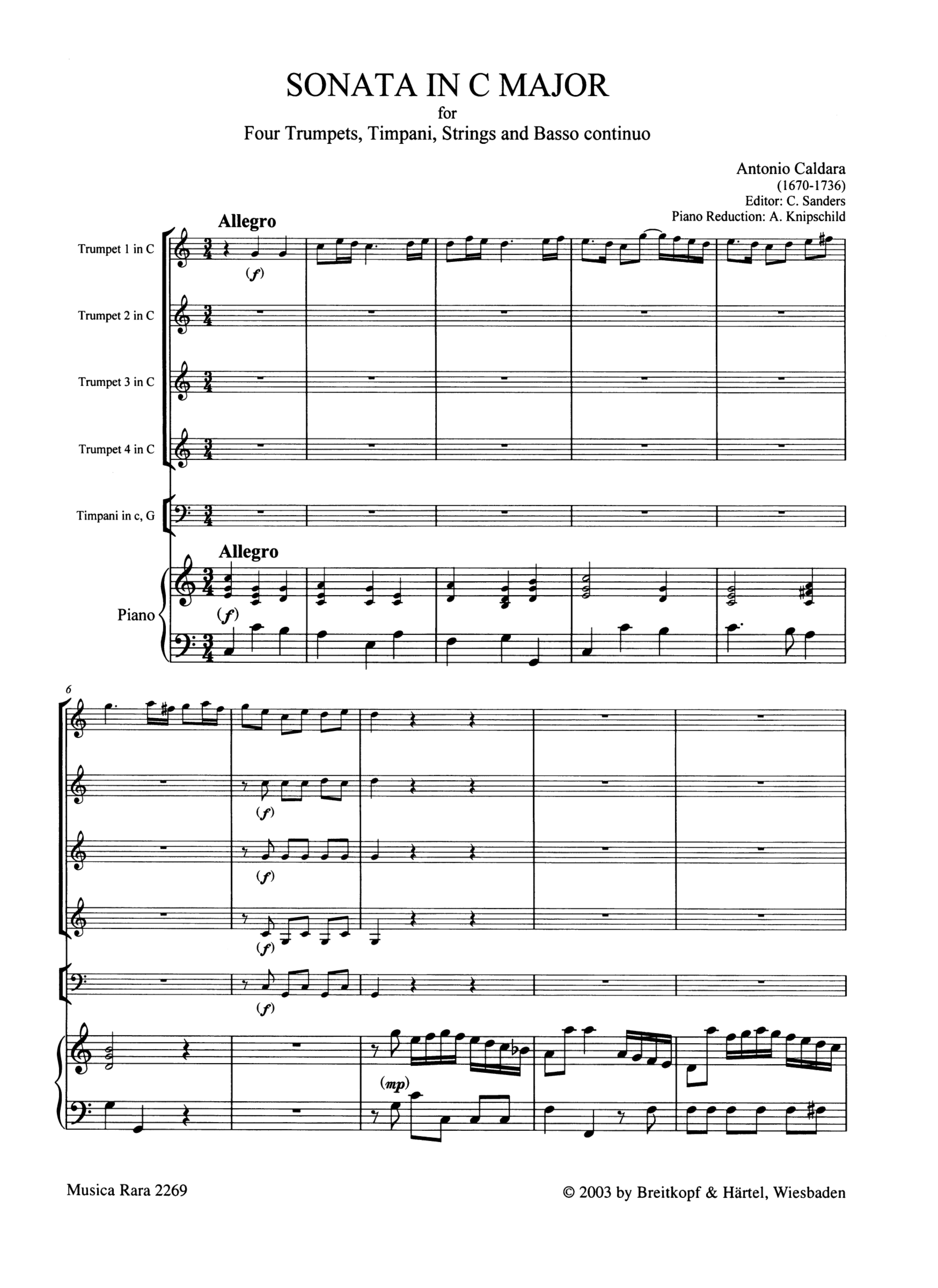 Sonate C-Dur für 4 Trompeten, Pauken, Streicher und Bc