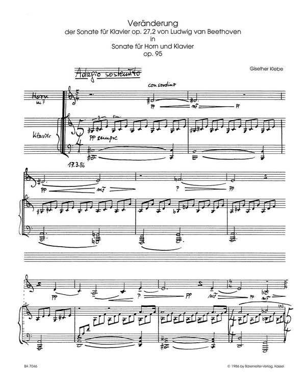 Veränderung der Sonate für Klavier op. 27,2 von Ludwig van Beethoven