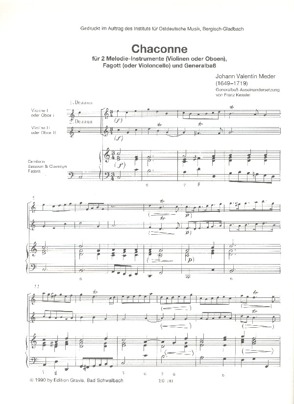 Chaconne für 2 Violinen (Oboen), Fagott