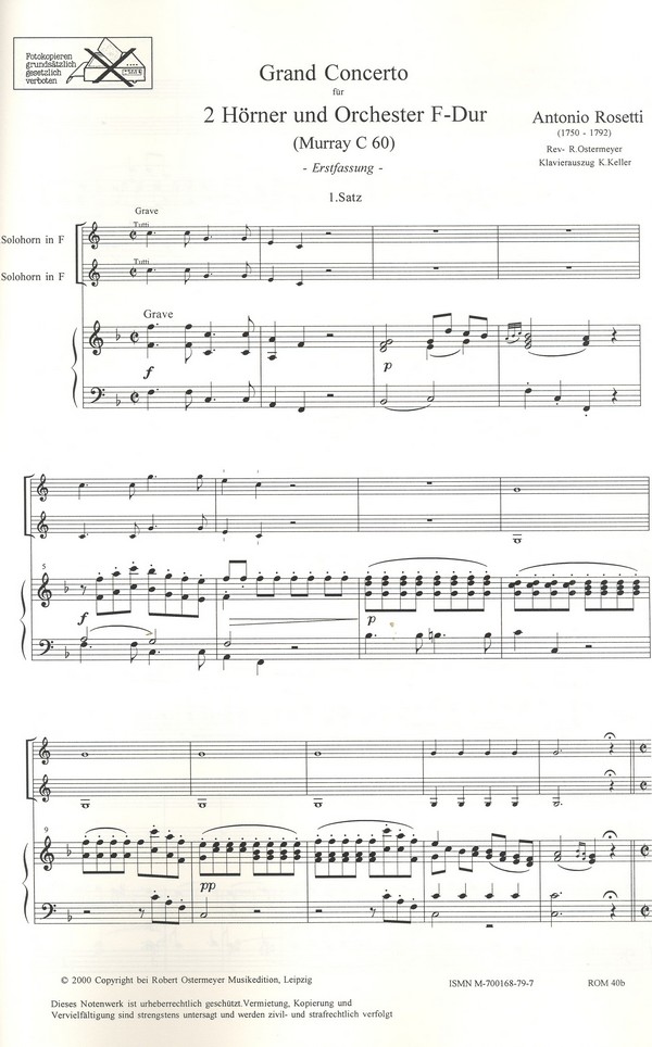 Konzert F-Dur RWVC60 für 2 Hörner