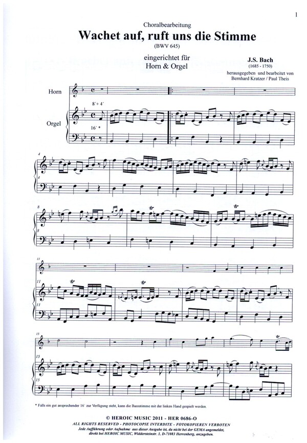 Wachet auf ruft uns die Stimme BWV645