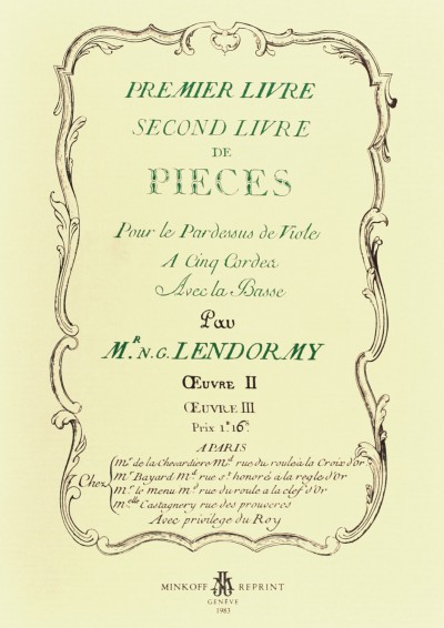 Livre de Pièces pour le Pardessus de Viole à 5