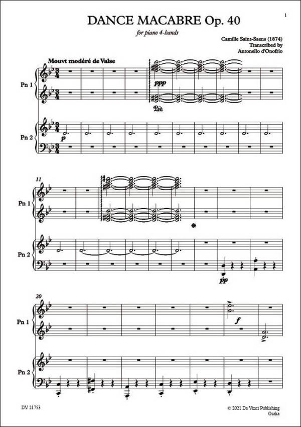 Camille Saint-Saëns, Danse macabre Op. 40, Tone Poem for Piano 4-Hands