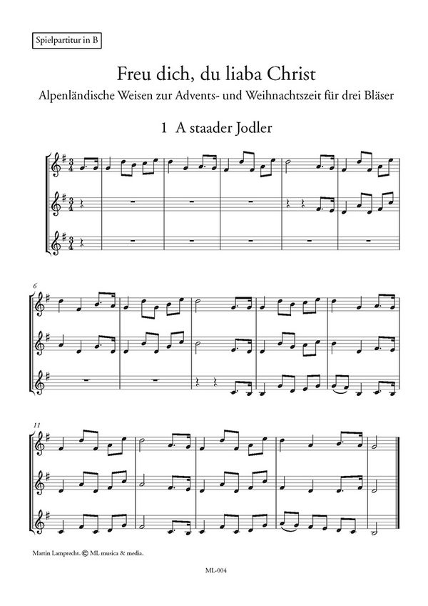 Martin Lamprecht, Freu dich, du liaba Christ - Spielpartitur in B + 11