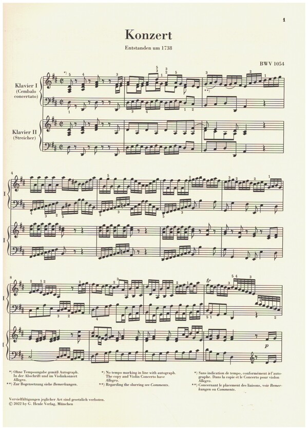 Cembalokonzert Nr.3 D-dur BWV1054