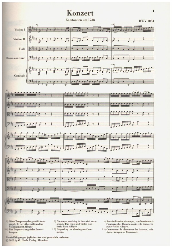 Cembalokonzert Nr.3 D-Dur BWV 1054