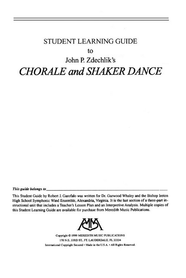 Robert Garofalo, Chorale and Shaker Dance