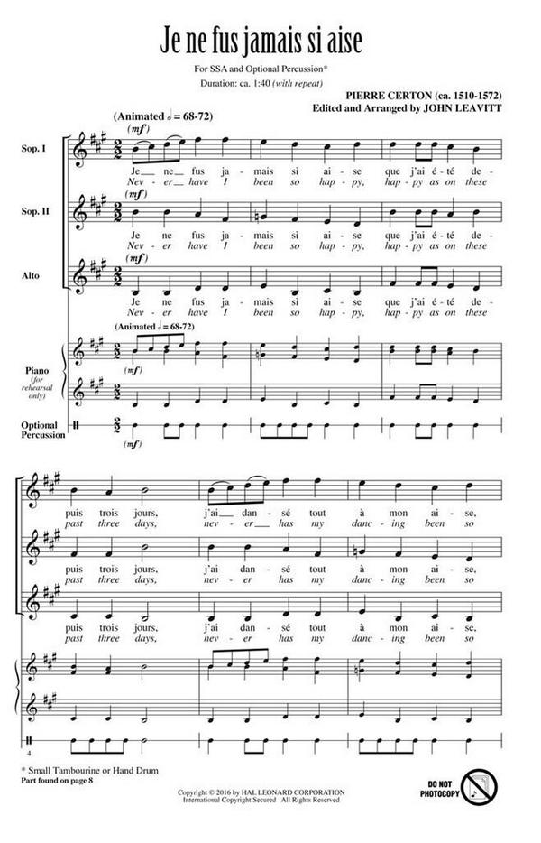 Pierre Certon, Je ne fus jamais si aise