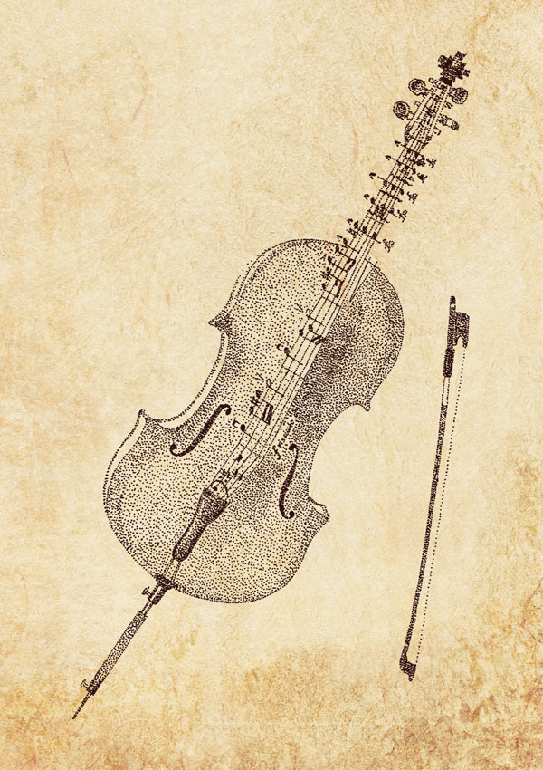 Pointillism Postcard Cello