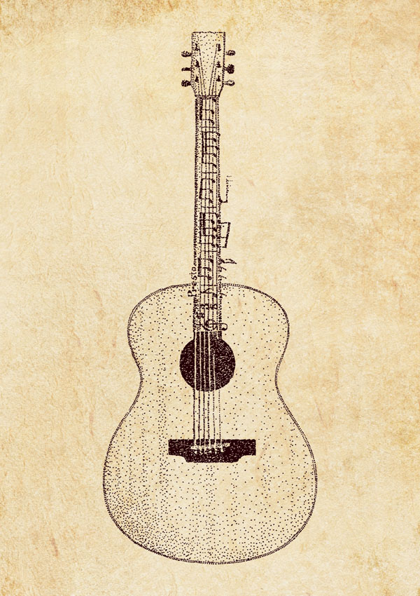 Pointillism Postcard Gitarre