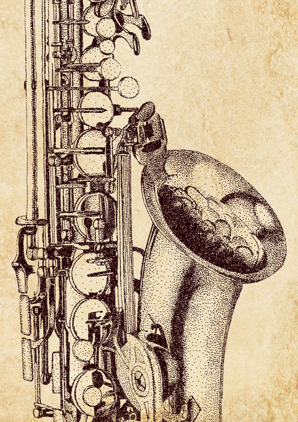 Pointillism Postcard Saxophone