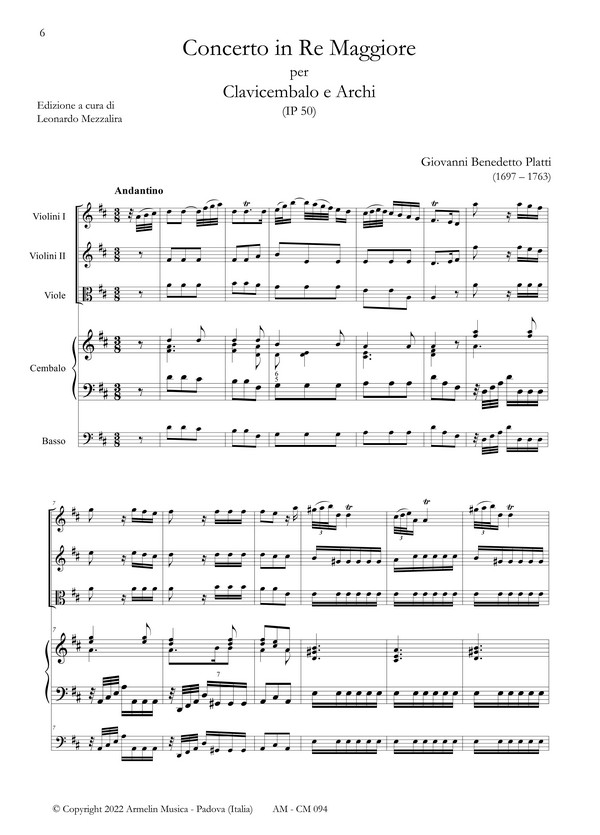 Giovanni Bnedetto Platti, Concerto in Re Maggiore - IP 50