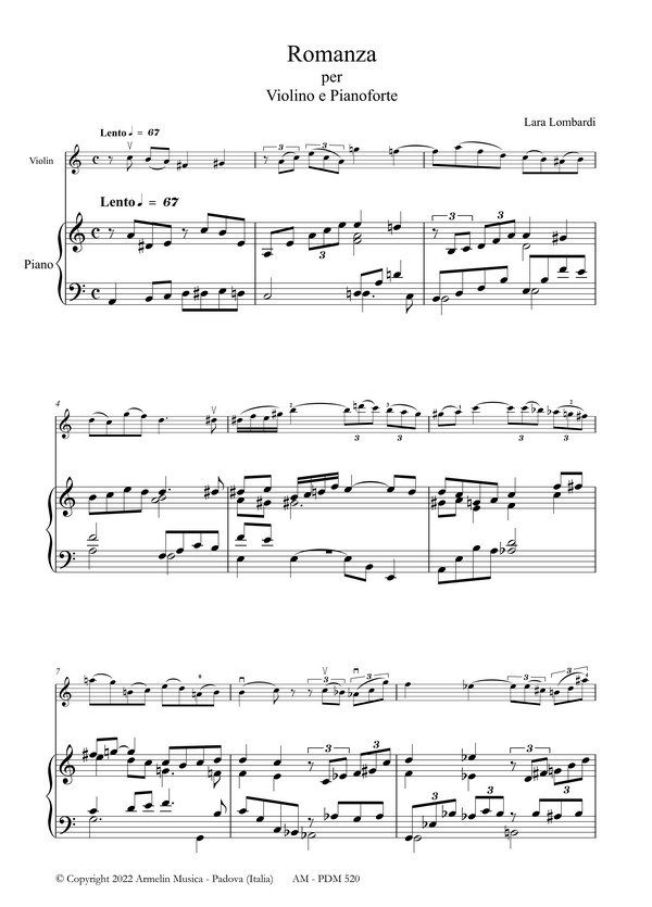 Lara Lombardi, Romanza per violino e pianoforte