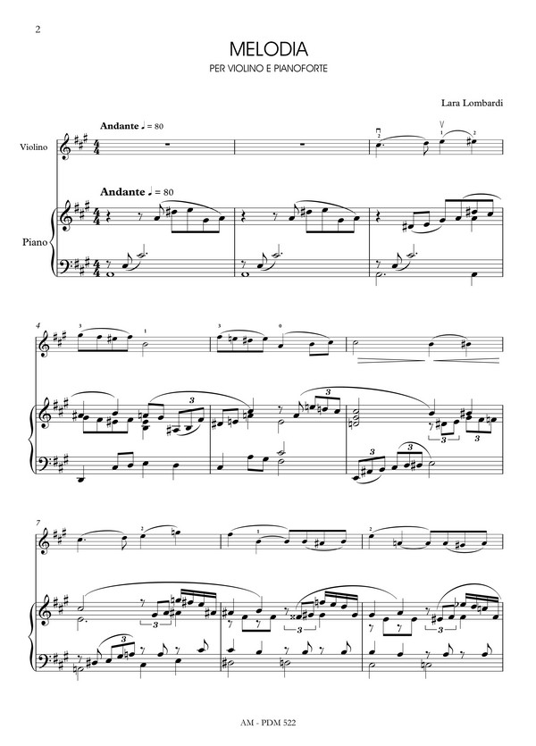 Lara Lombardi, Melodia per violino e pianoforte