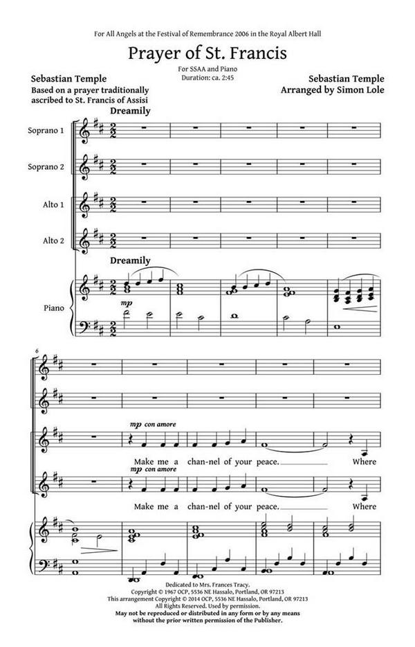 Sebastian Temple Prayer of St. Francis