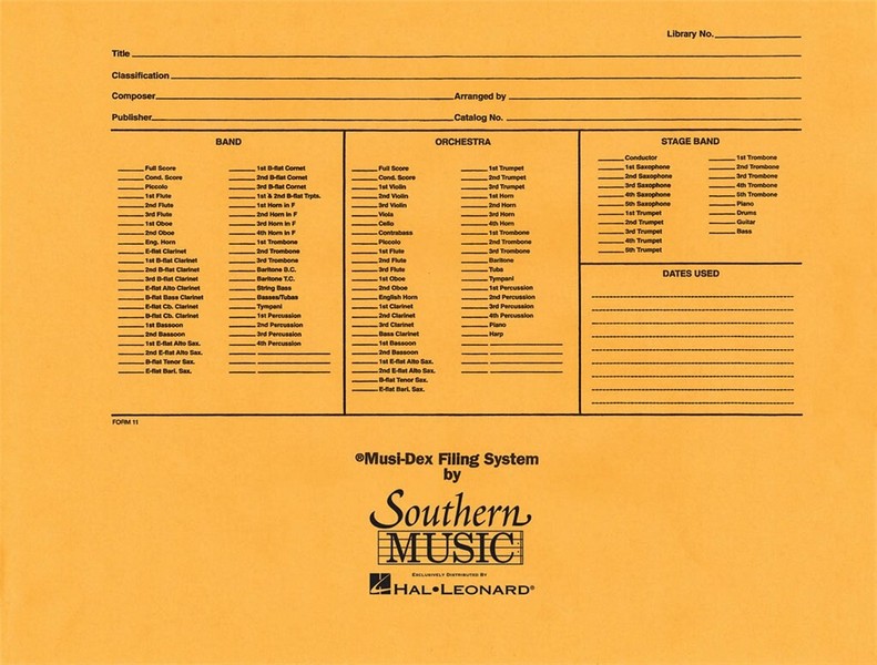 Musidex Band-Orchestra Concert Size Filing Env.