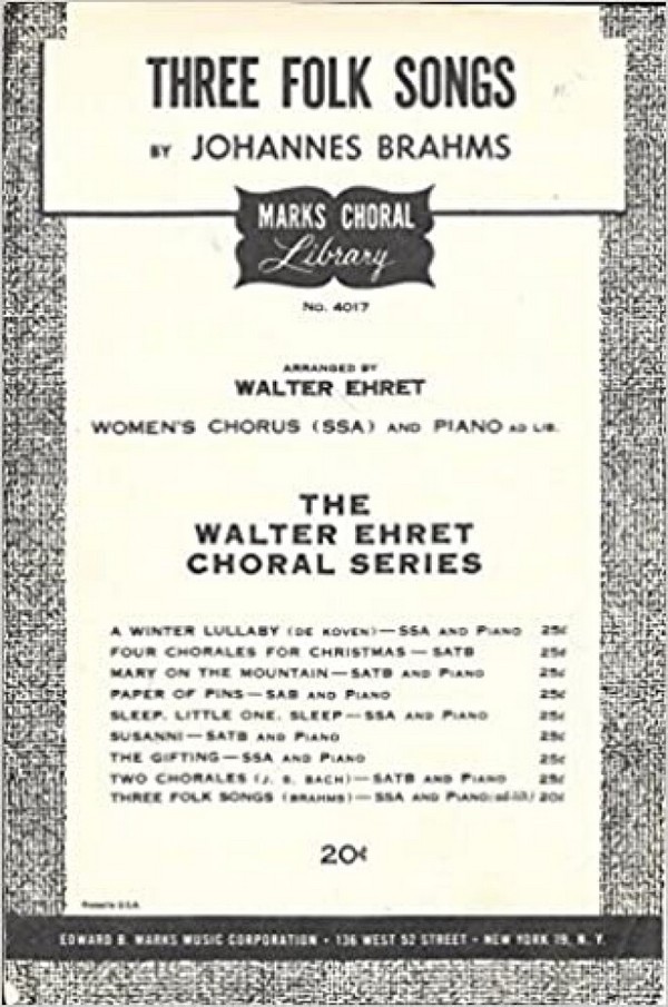 Johannes Brahms Three Folk Songs Collection