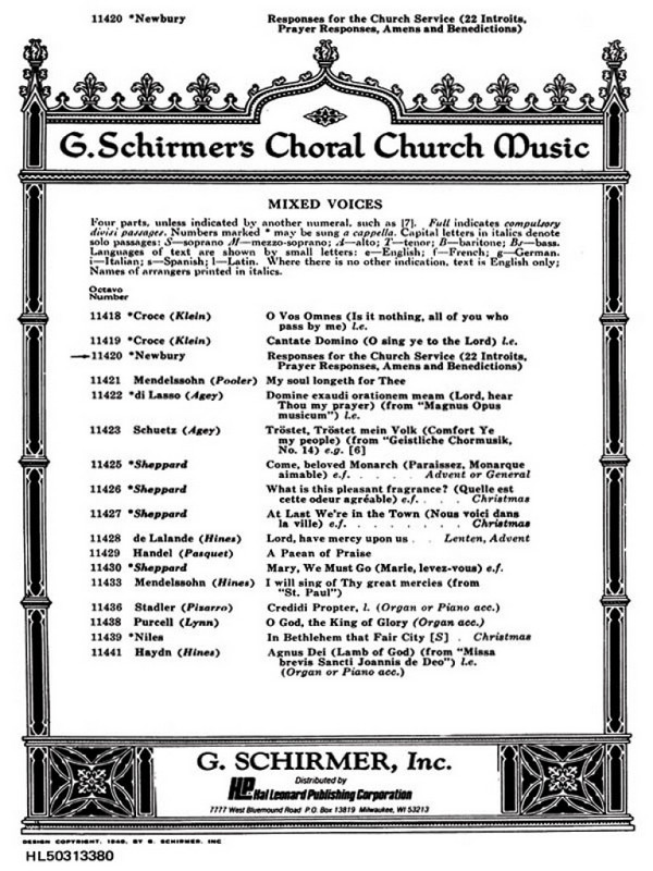 Kent A. Newbury, Responses For Church Services