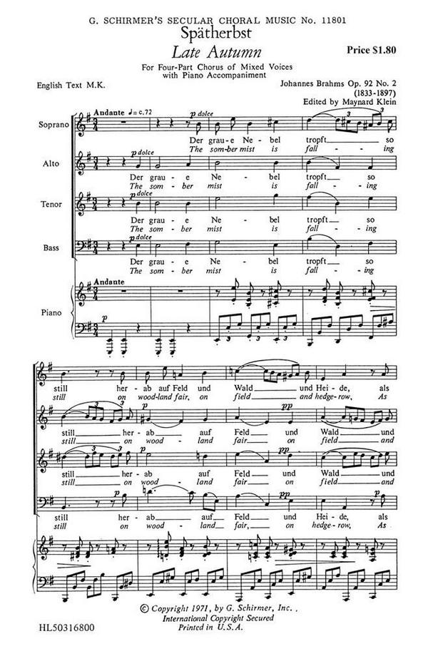 Johannes Brahms, Spatherbst