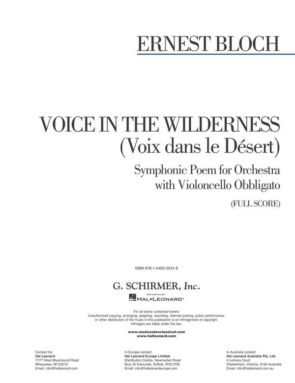 Ernest Bloch, Voice In The Wilderness