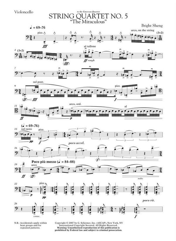 Bright Sheng, String Quartet No. 5 'The Miraculous'