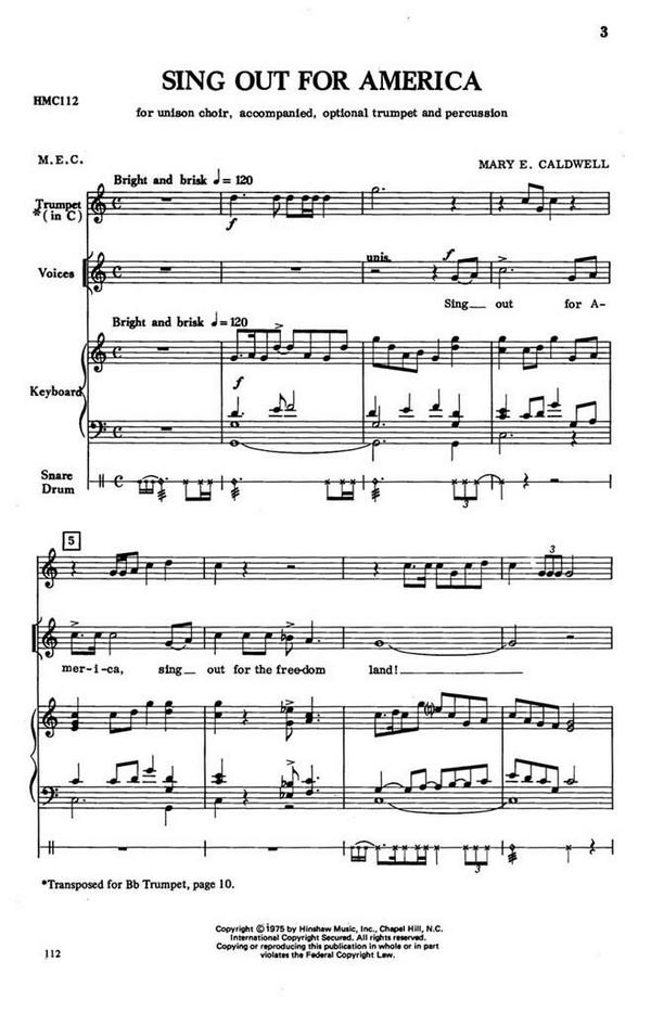 Mary E. Caldwell, Sing Out For America
