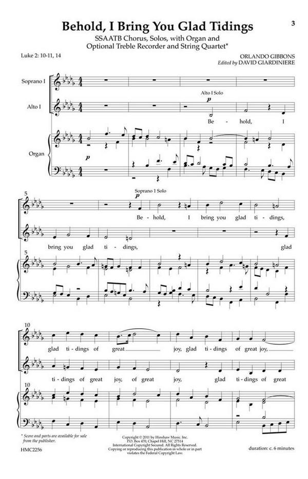 Orlando Gibbons, Behold, I Bring You Glad Tidings