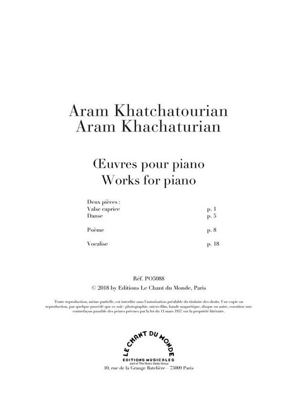 Aram Khatchatourian, Oeuvres pour Piano