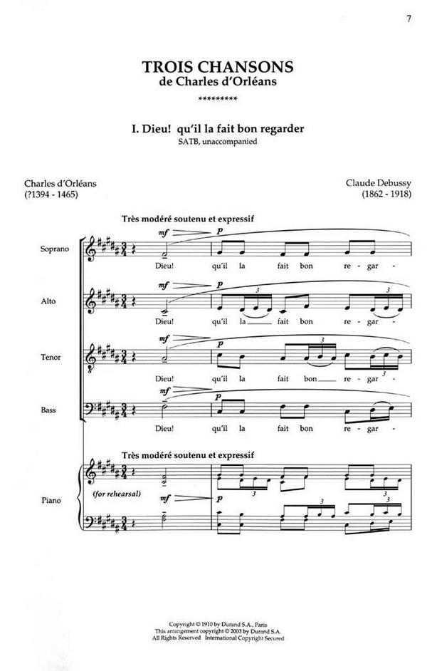 Claude Debussy, Trois Chansons SATB