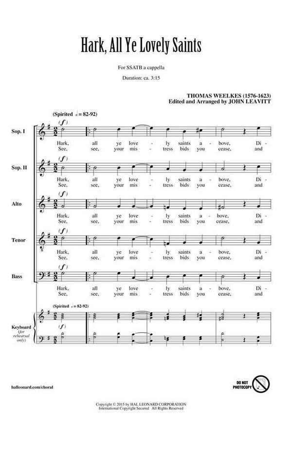 Thomas Weelkes, Hark, All Ye Lovely Saints