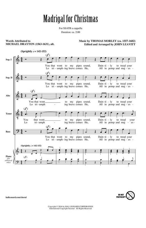 Thomas Morley, Madrigal for Christmas