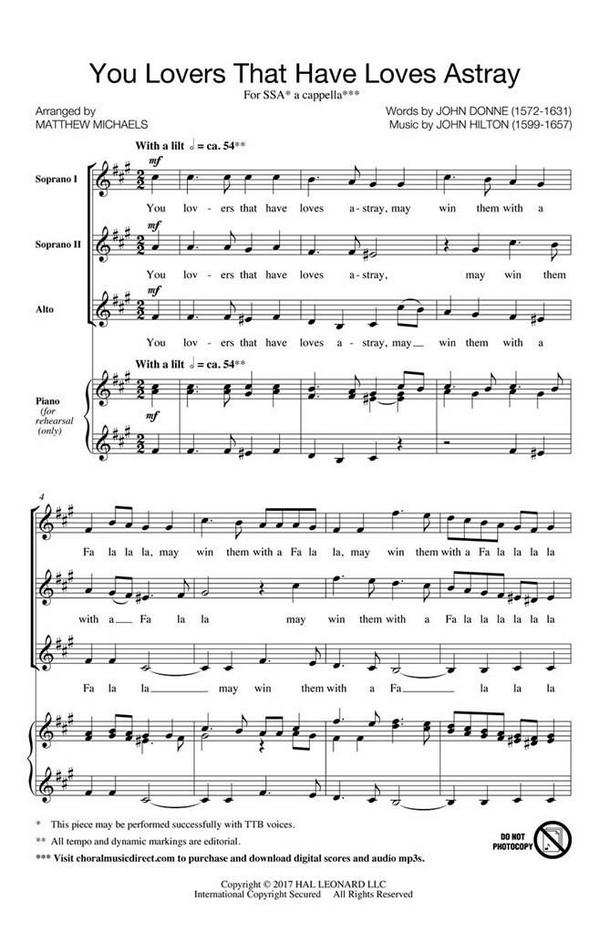 Matthew Michaels, You Lovers That Have Loves Astray