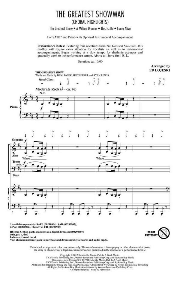 Benj Pasek_Justin Paul_Ryan Lewis, The Greatest Showman (Choral Highli