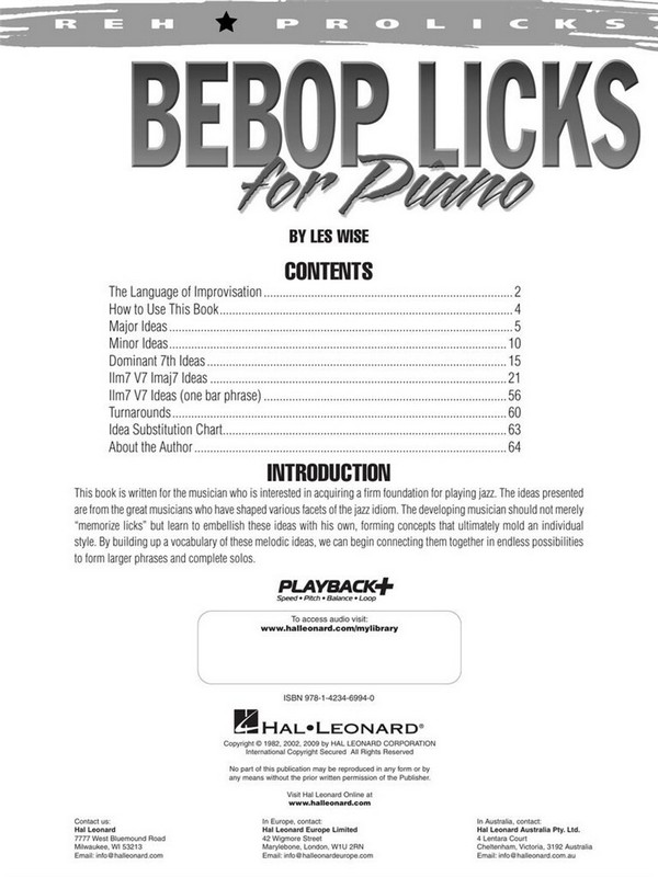 Bebop Licks For Piano -