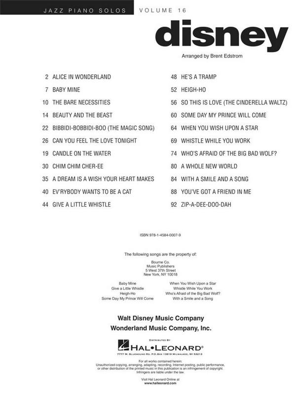 Jazz Piano Solos vol.16: Disney