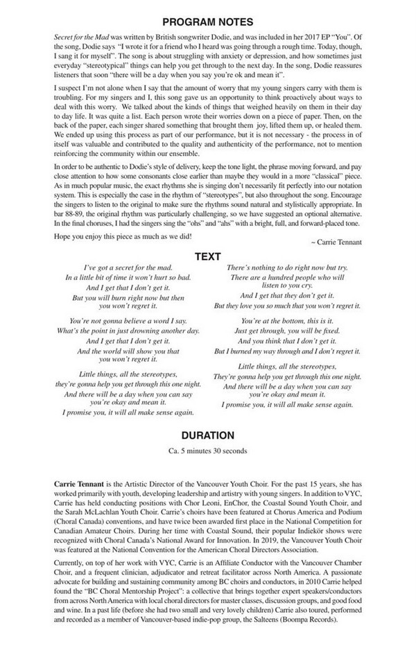 Dorothy Clark, Secret for the Mad