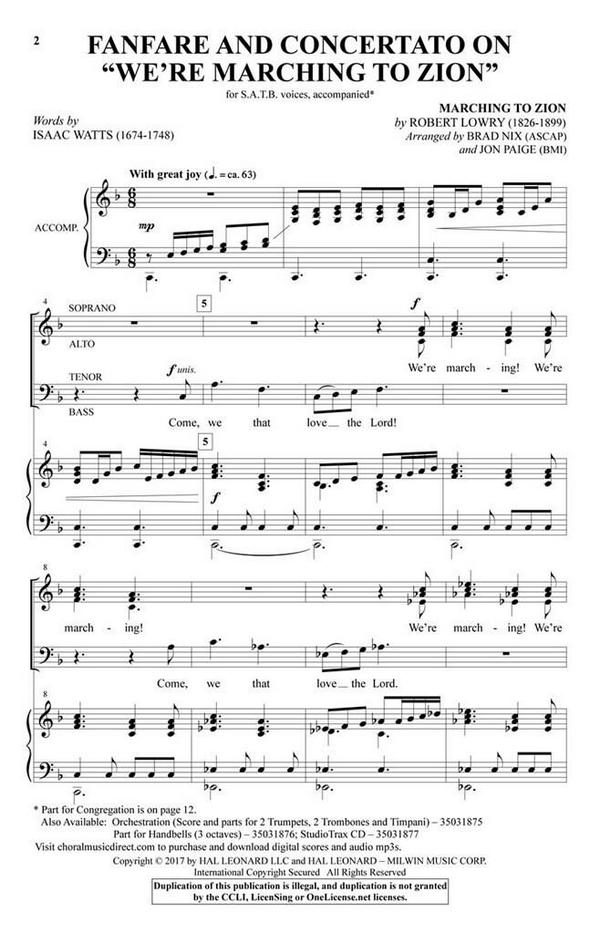 Robert Lowry, Fanfare and Concertato on We're Marching to Zion
