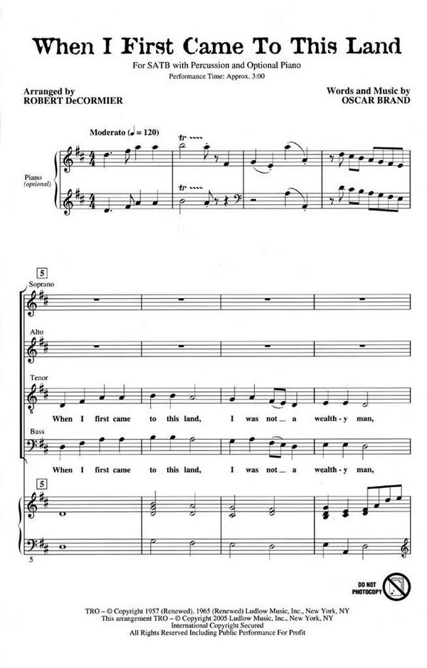 Oscar Brand, When I First Came to This Land