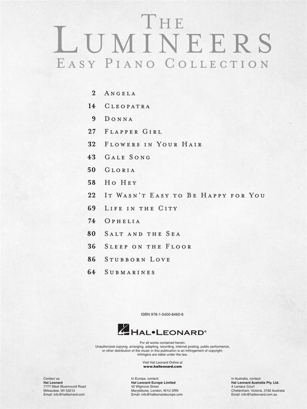 The Lumineers - Easy Piano Collection