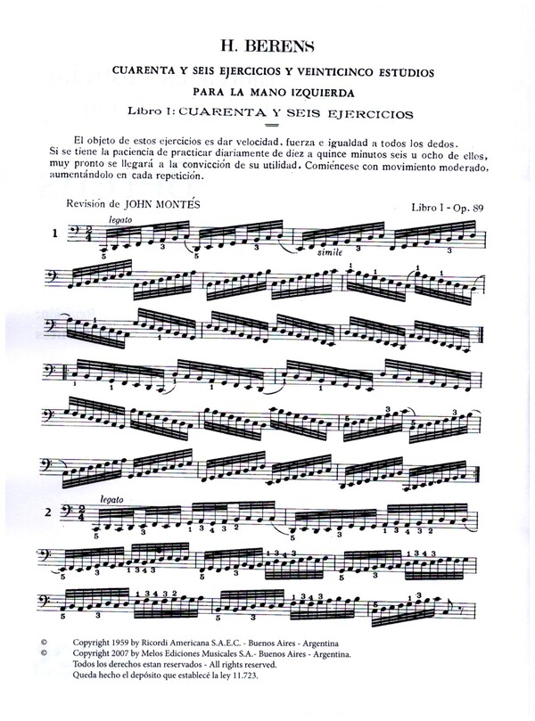 Ejercicios y estudio para la mano izquierda op.89