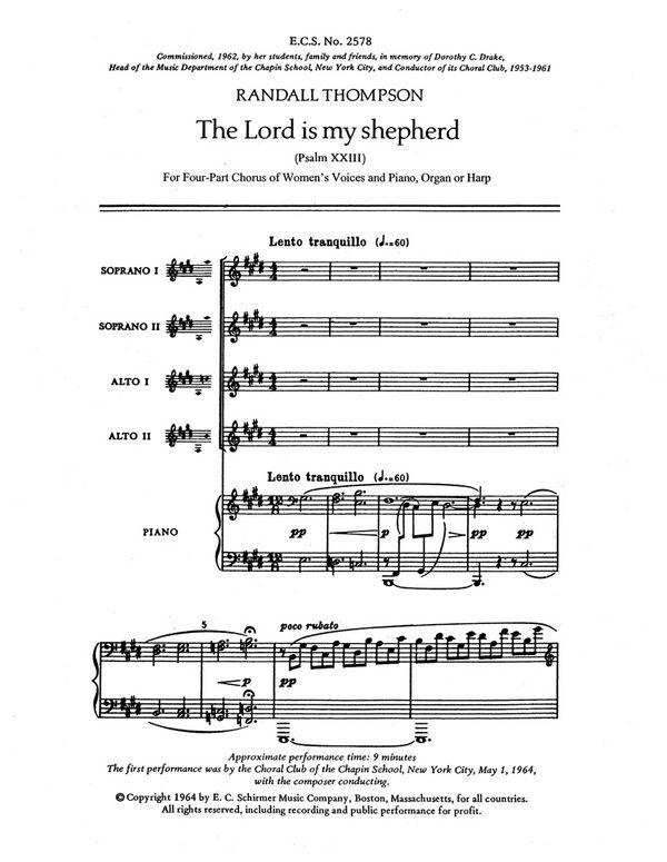 Randall Thompson, The Lord Is My Shepherd